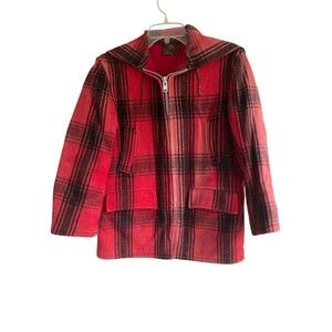 Vintage Johnson Woolen Mills Red Black Plaid Hunting Coat Field Jacket Small